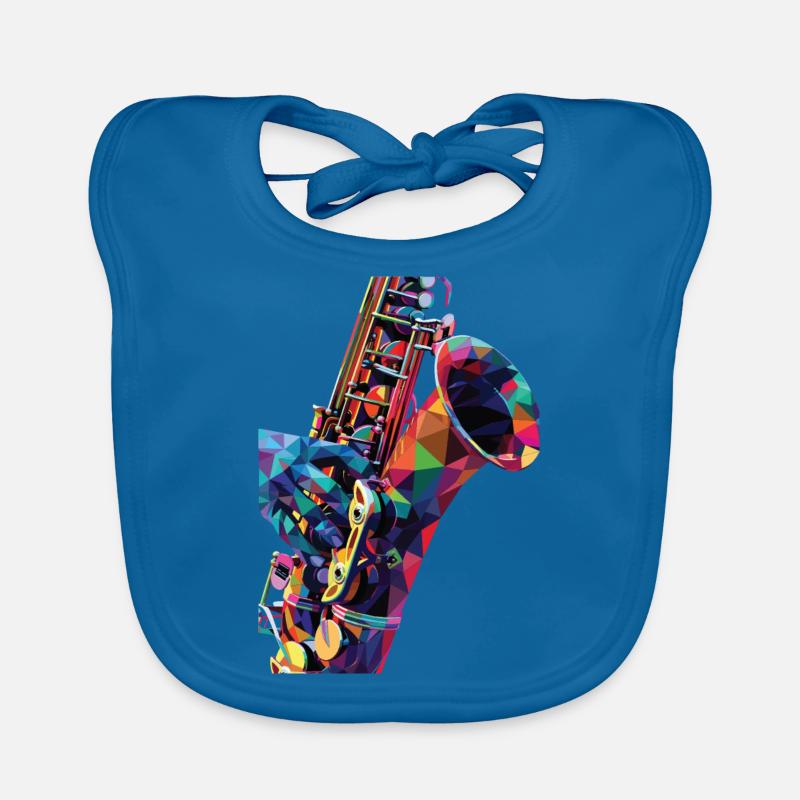 Saxophone - Bavoir bio Bébé - bleu paon