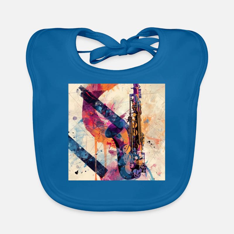 Saxophone - Bavoir bio Bébé - bleu paon