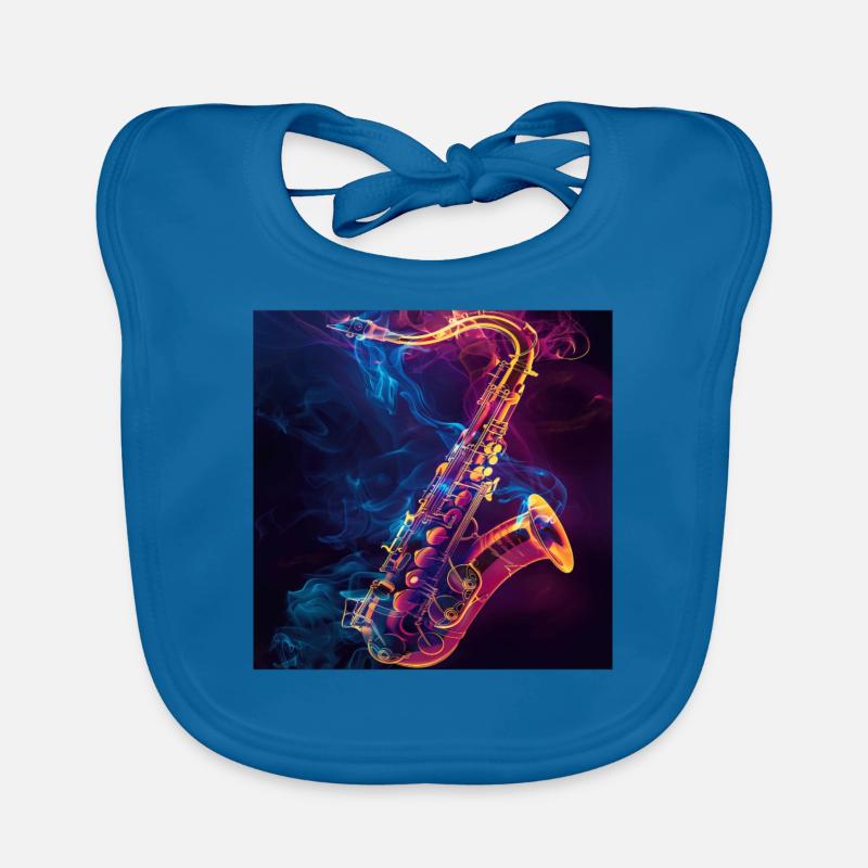 Saxophone - Bavoir bio Bébé - bleu paon
