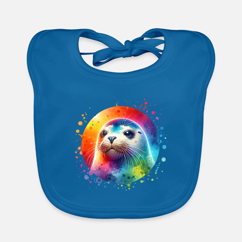 Robbe Seehund - Baby Bio-Lätzchen - Pfauenblau