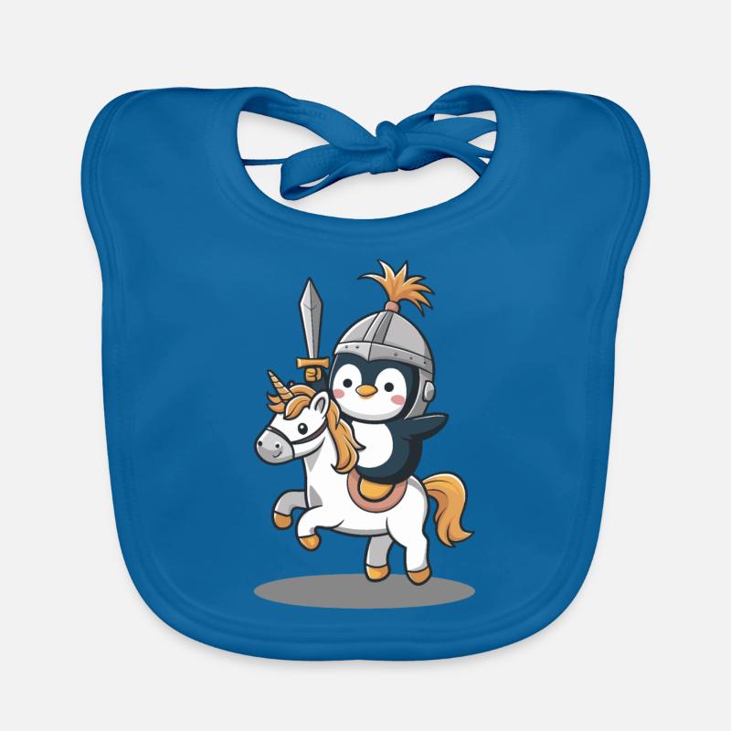 Ritter Pinguin Reitet Einhorn Baby Bio-Lätzchen