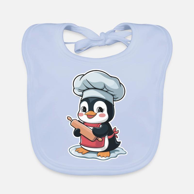 Cute penguin baker with rolling pin Organic Baby Bibs