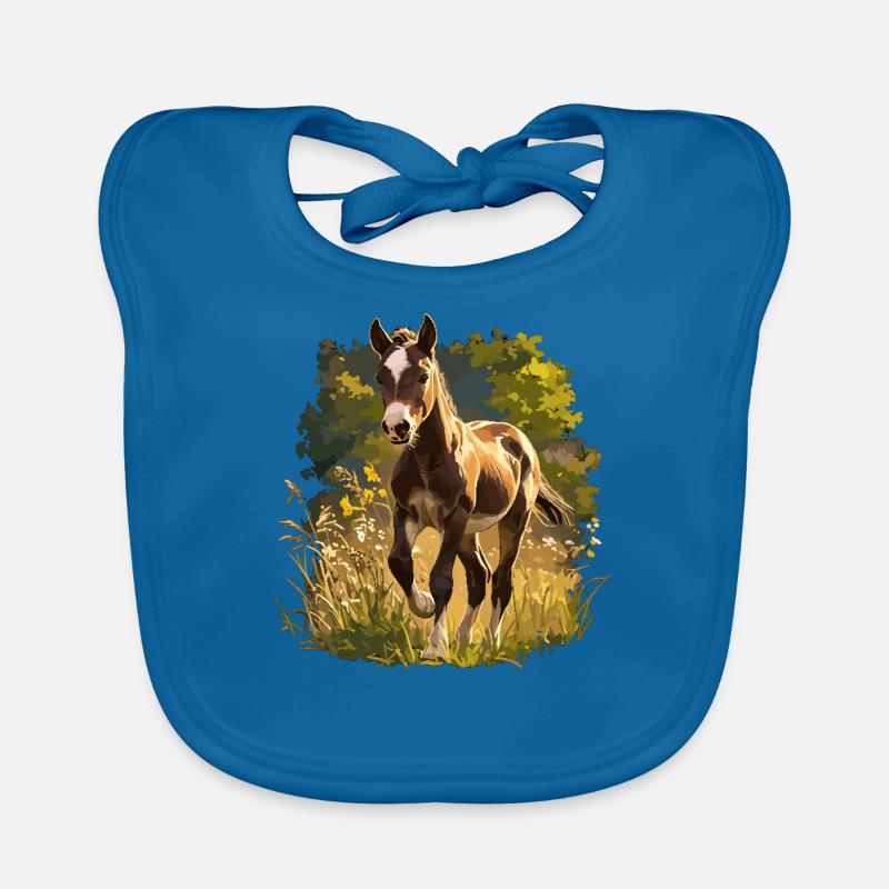 Chevaux Cheval - Bavoir bio Bébé - bleu paon