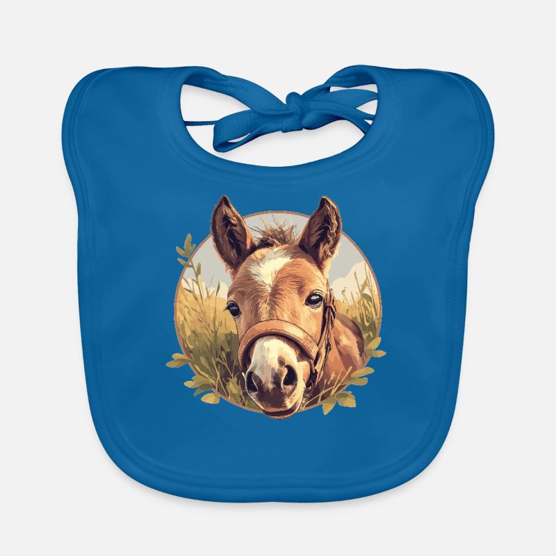 Chevaux Cheval - Bavoir bio Bébé - bleu paon