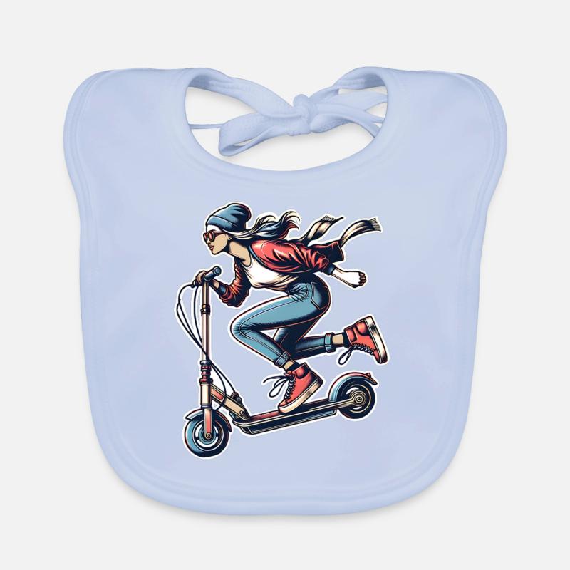 E-Scooter E-Roller Frau Scooter Baby Bio-Lätzchen