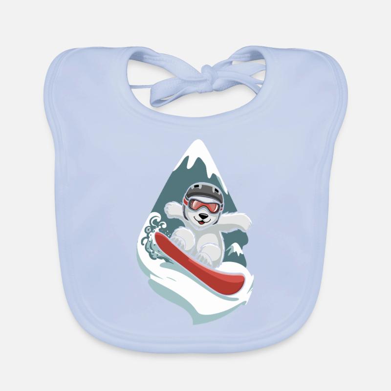 Snow Bear on Snowboard Adventure Organic Baby Bibs