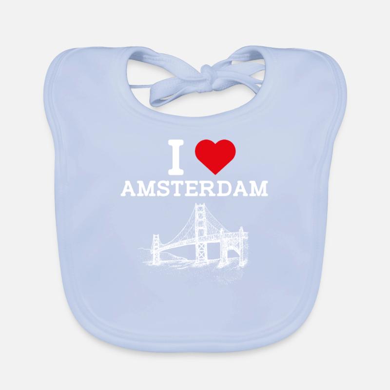 J’aime Amsterdam Pays-Bas Golden Gate Bridge Jeu de mots Bavoir bio Bébé