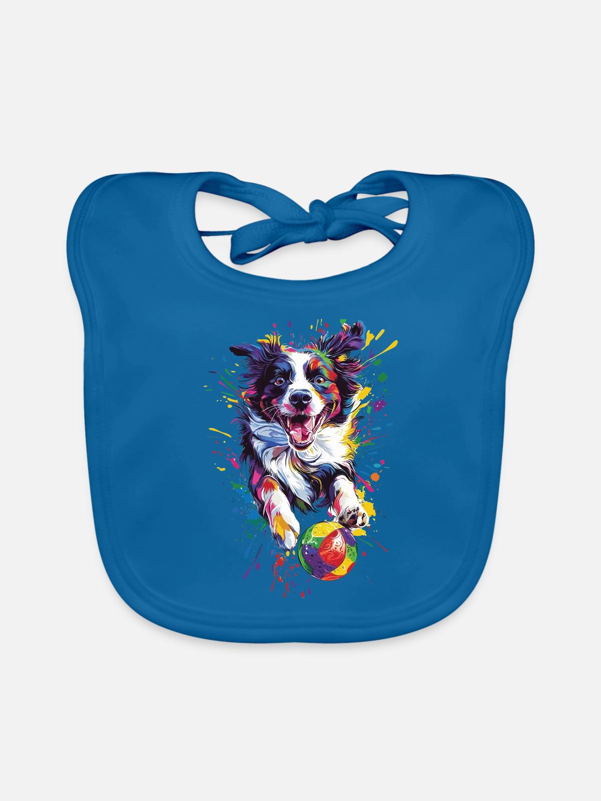 Border Collie - Baby Bio-Lätzchen - Pfauenblau - Vorne