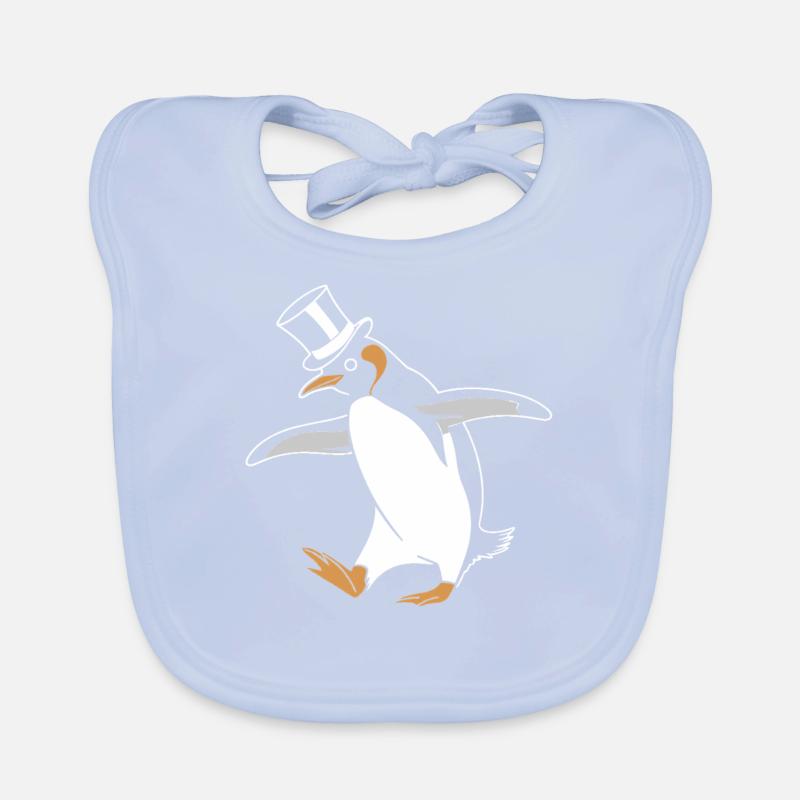 Elegant penguin dancing happily with top hat Organic Baby Bibs