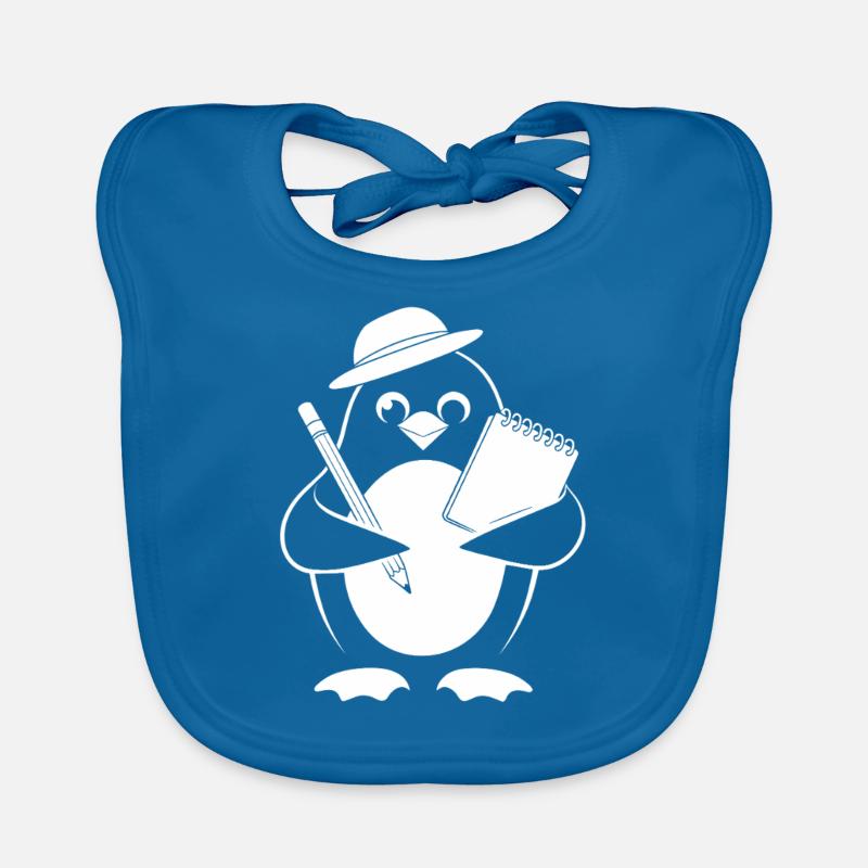 Penguin Journalist Reporter With Notebook Organic Baby Bibs