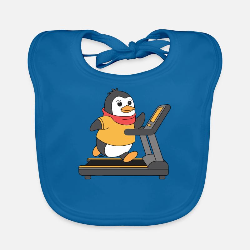 Funny penguin running on treadmill Organic Baby Bibs