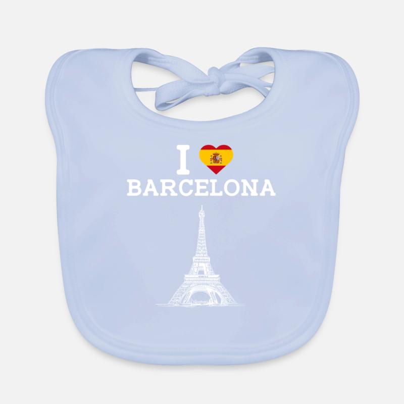 J’aime Barcelone Tour Eiffel amoureux Cool Coeur Jeu de mots Bavoir bio Bébé