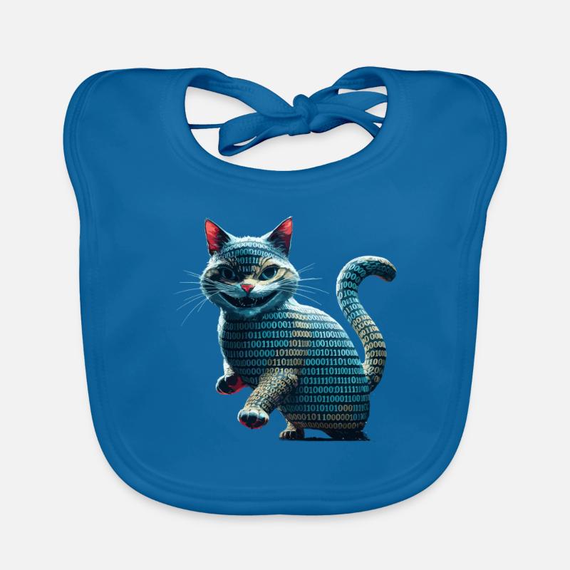 Tech cat with binary code for programmers and Organic Baby Bibs