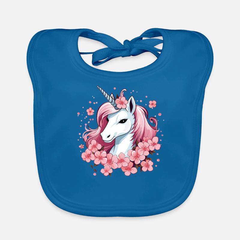 Einhorn mit Kirschblüten Baby Bio-Lätzchen