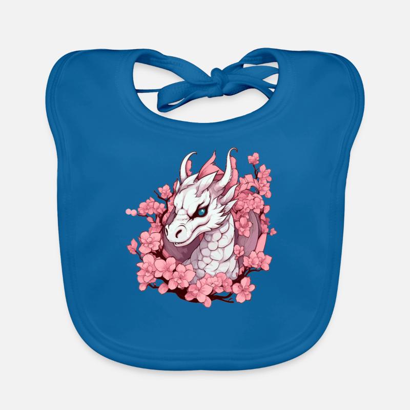 Dragon blanc avec fleurs de cerisier Bavoir bio Bébé