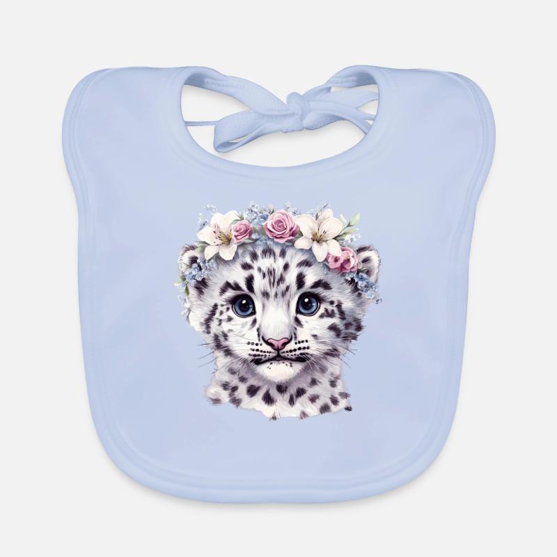 Léopard des neiges avec couronne de fleurs Bavoir bio Bébé