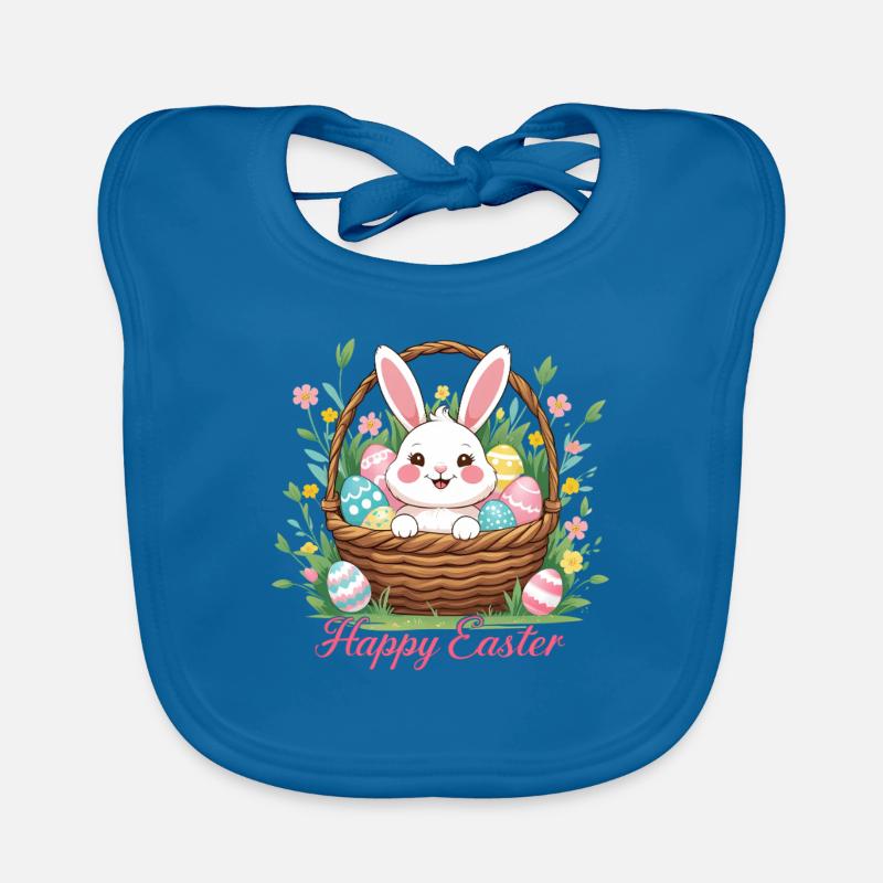 Happy Easter – Cute bunny in Easter basket Organic Baby Bibs