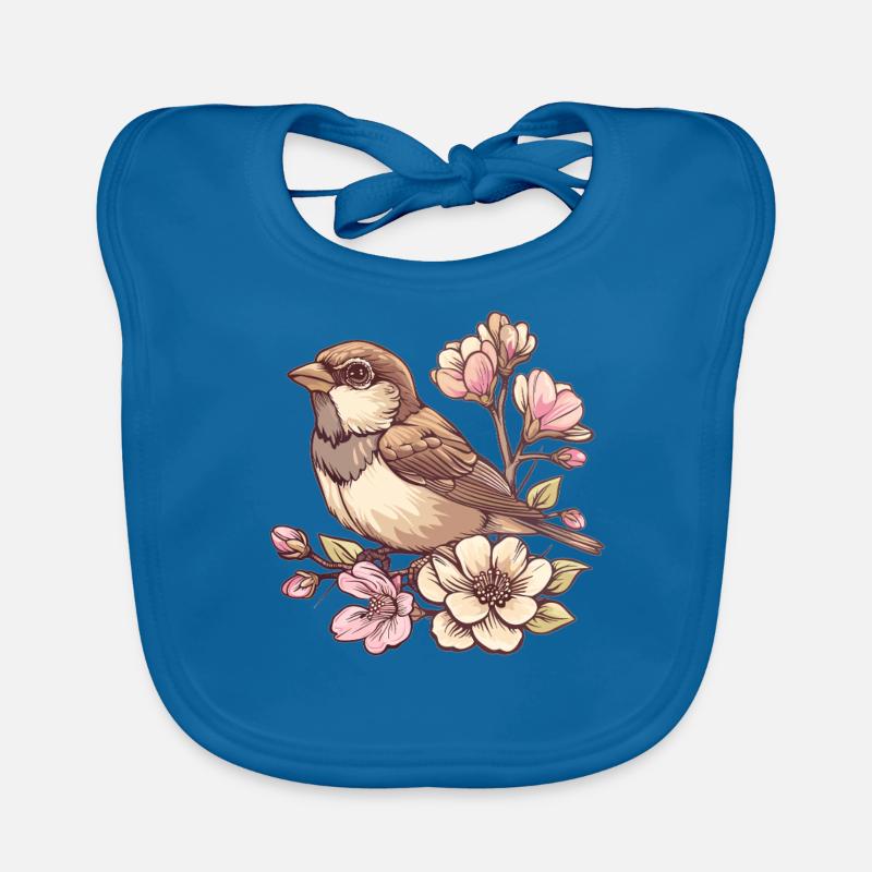 Sparrow on flower branch Organic Baby Bibs