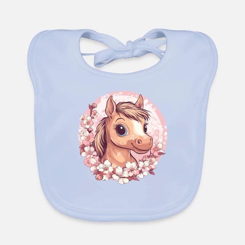 Poney joyeux avec des fleurs Bavoir bio Bébé