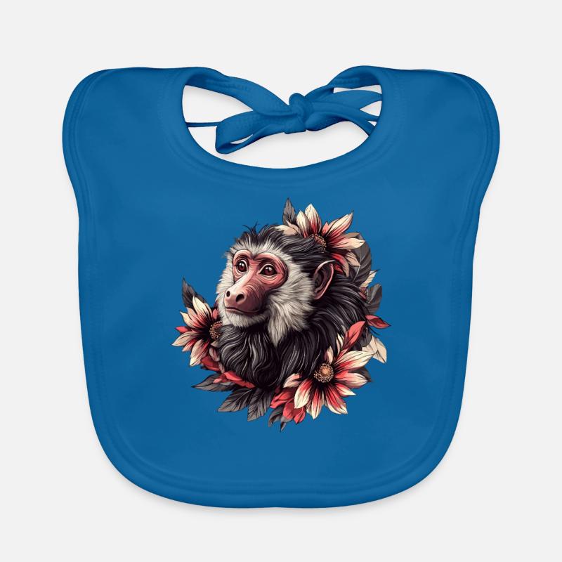 Baboon with flower frame Organic Baby Bibs