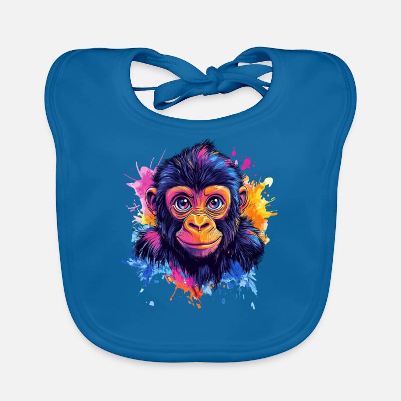 Colorful Monkey Head Splash Organic Baby Bibs