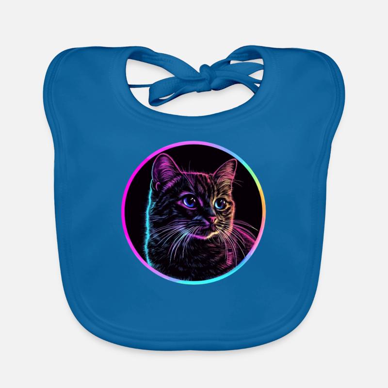 Neon cat in a circle Organic Baby Bibs
