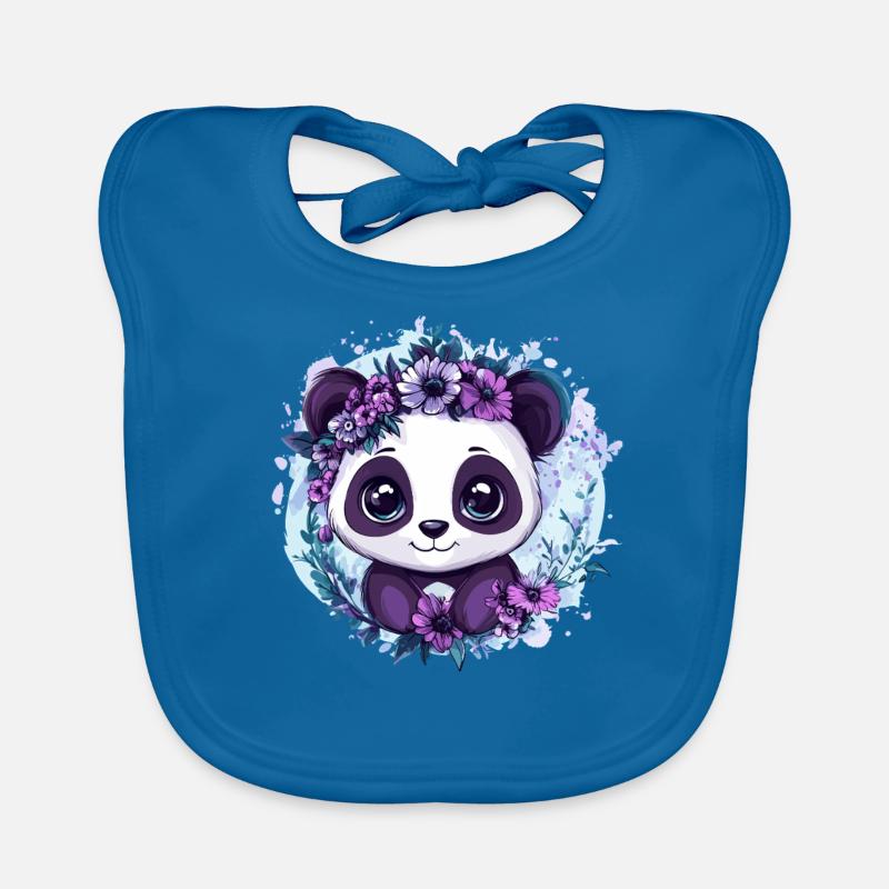 Panda mit Blumenkranz Baby Bio-Lätzchen