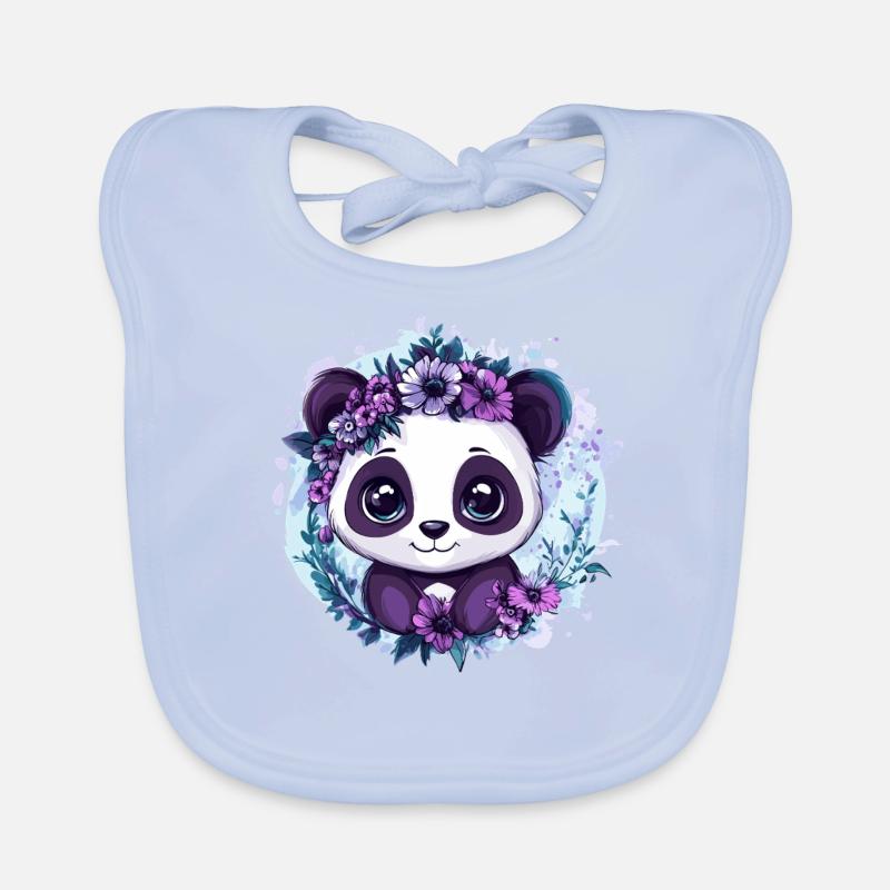 Panda avec couronne de fleurs Bavoir bio Bébé
