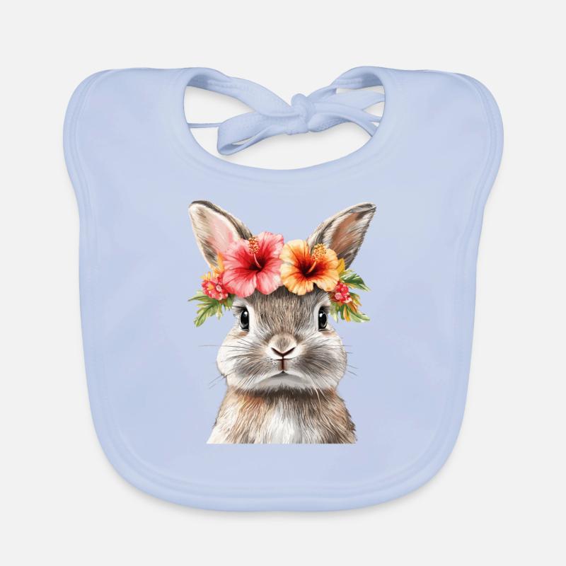 Lapin avec couronne de fleurs Bavoir bio Bébé