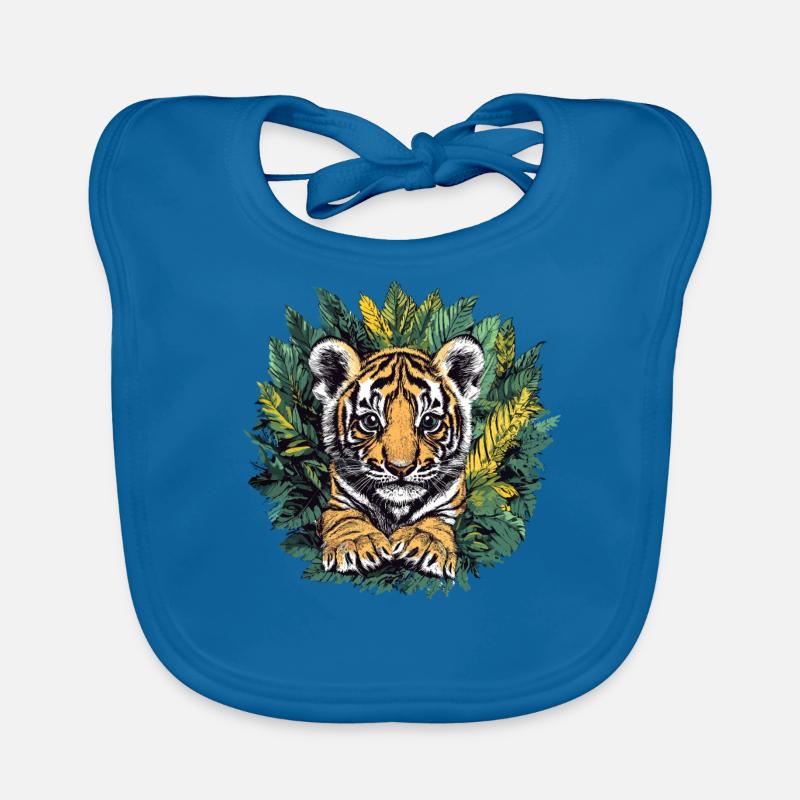 Bébé tigre dans la jungle - Bavoir bio Bébé - bleu paon