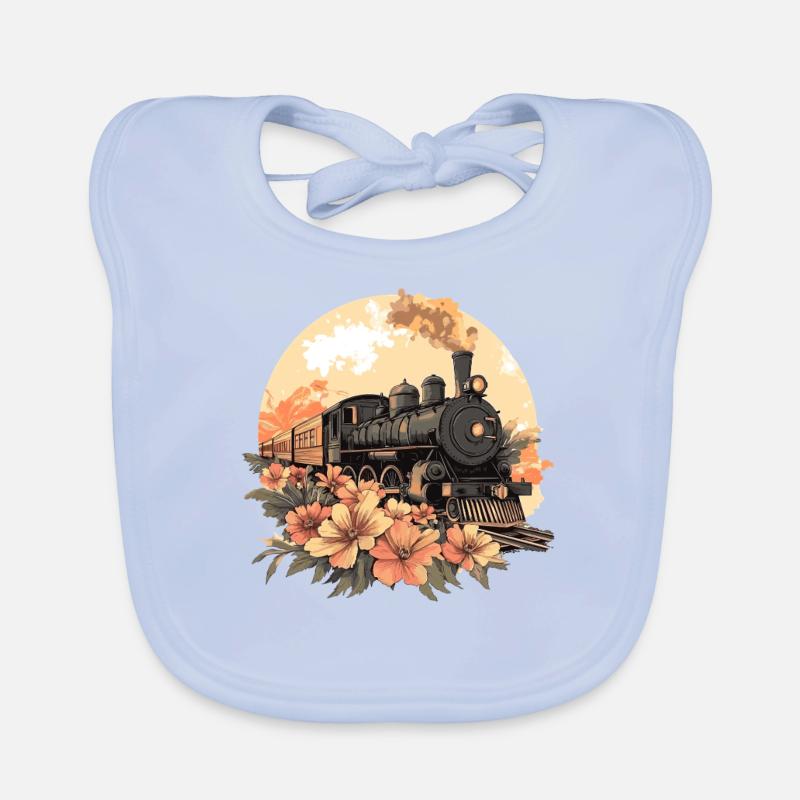 Nostalgic Train with Flowers Organic Baby Bibs