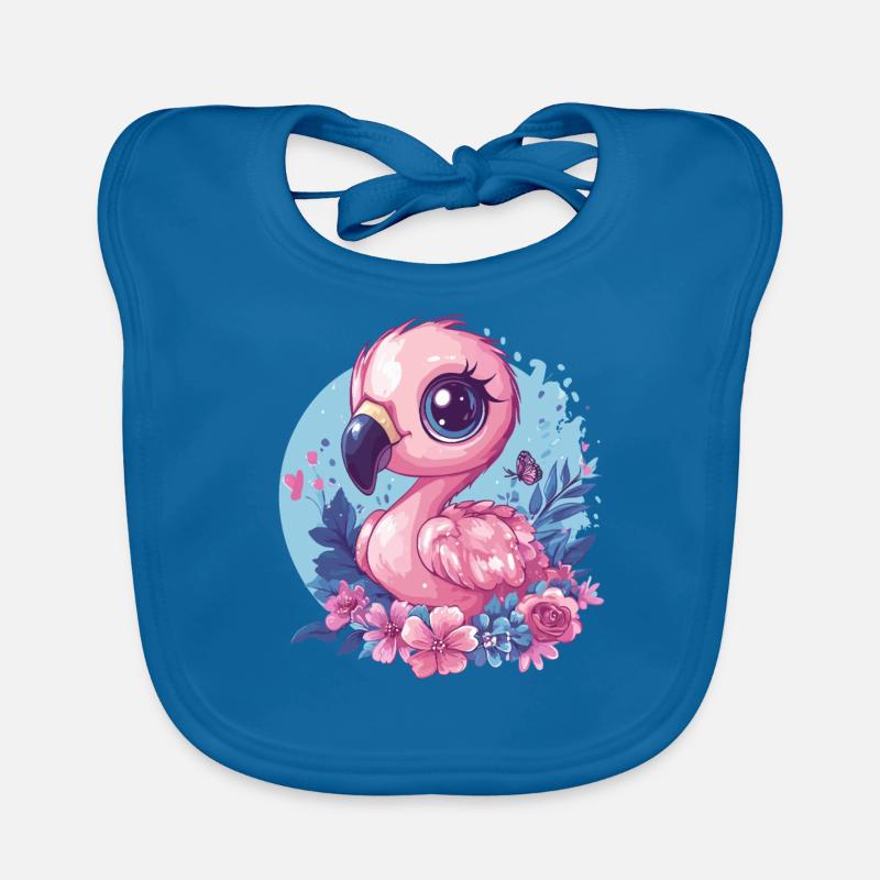 Flamingo mit Blumendeko - Baby Bio-Lätzchen - Pfauenblau
