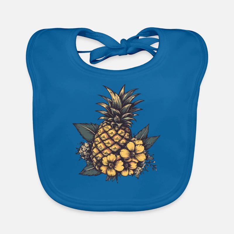 Vintage pineapple with flowers Organic Baby Bibs