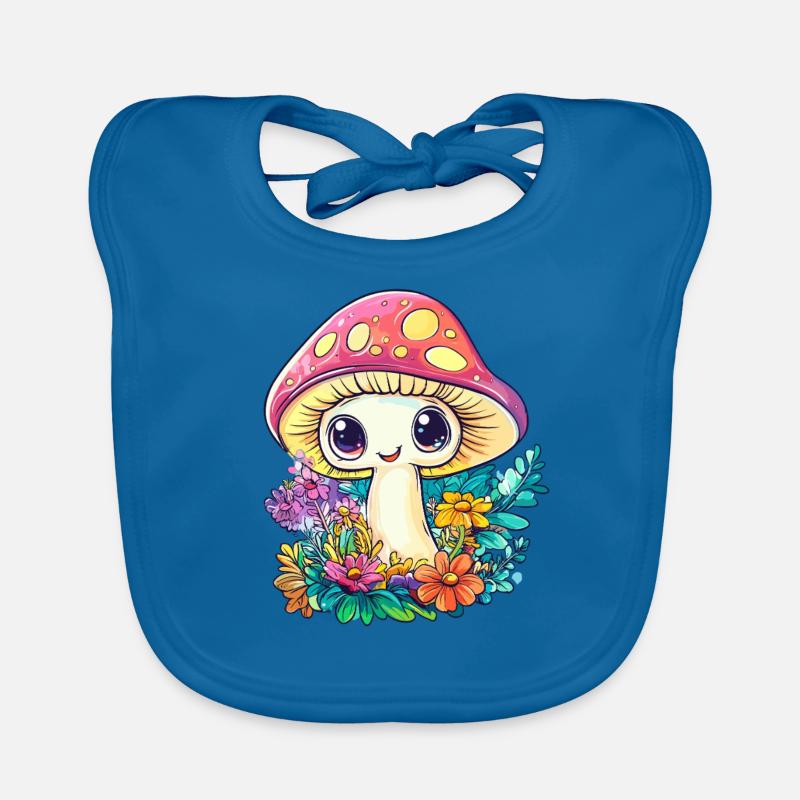 Happy toadstool in the flower field Organic Baby Bibs