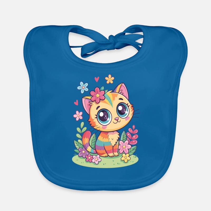 Regenbogen Katze mit Blumen Baby Bio-Lätzchen