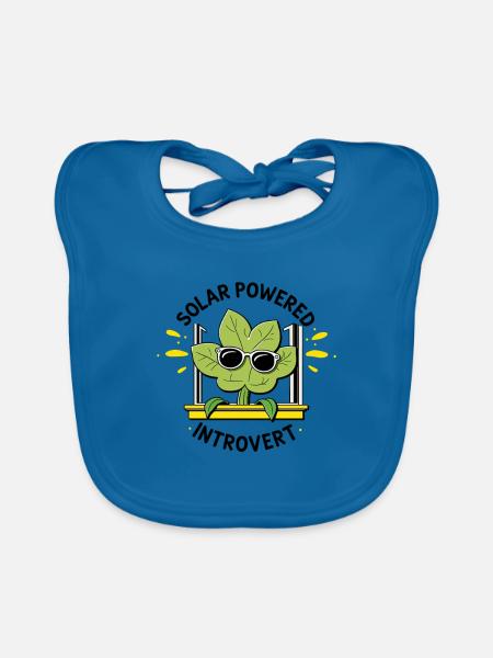 Solar Powered Introvert – Plant Joke - Organic Baby Bibs - peacock-blue - Front