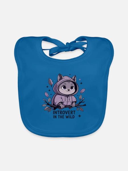 Introvert outdoors – animal in hoodie - Organic Baby Bibs - peacock-blue - Front