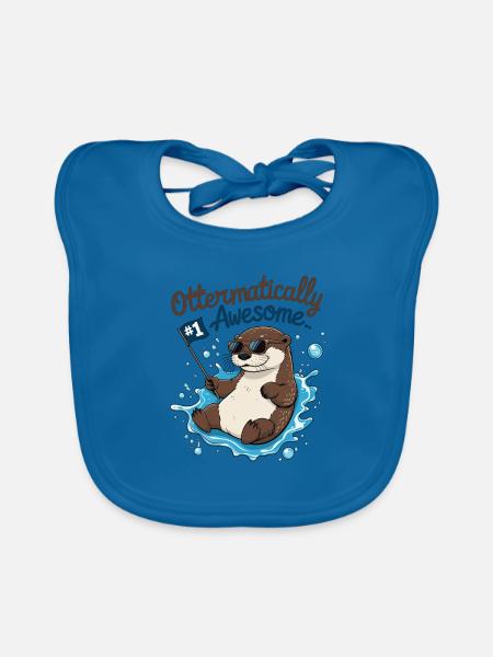 Cute Otter for Kids – Funny Birthday Design - Organic Baby Bibs - peacock-blue - Front