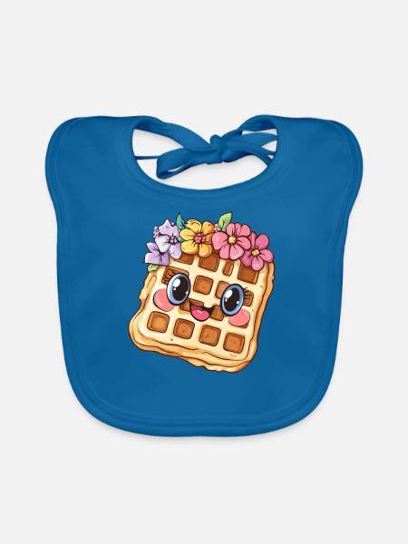 Gaufre aux fleurs - Bavoir bio Bébé - bleu paon - Devant