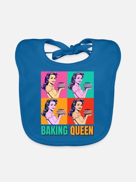 Baking Cake Baking Queen Baking Fairy Baker Pop Art - Organic Baby Bibs - peacock-blue - Front