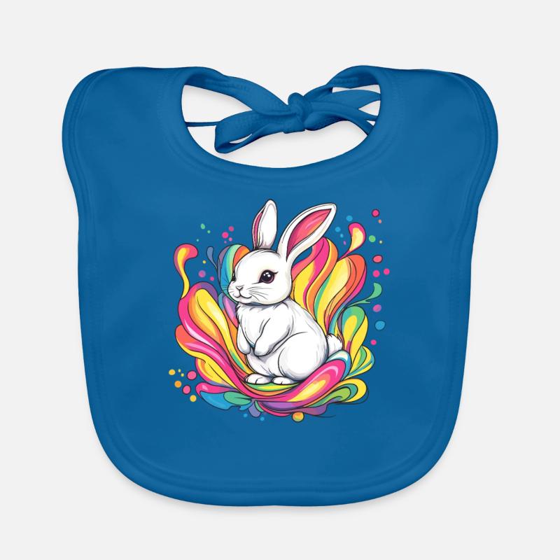 White rabbit with colors Organic Baby Bibs