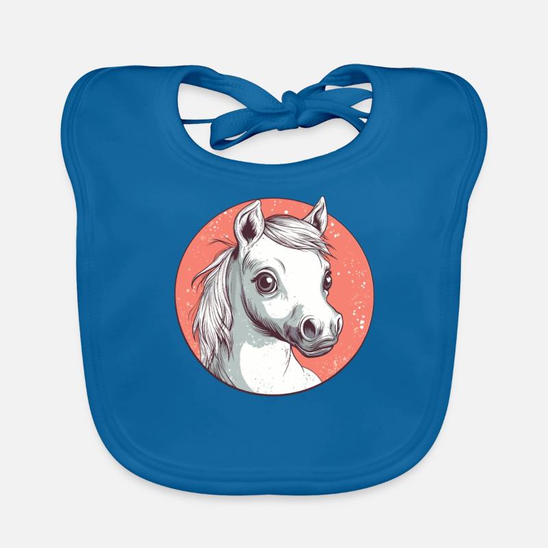 Weißes Pony mit Blick Baby Bio-Lätzchen