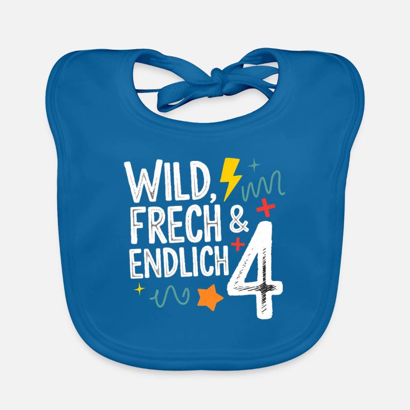 Wild, Frech & Endlich 4 Jahre 4. Geburtstag - Baby Bio-Lätzchen - Pfauenblau
