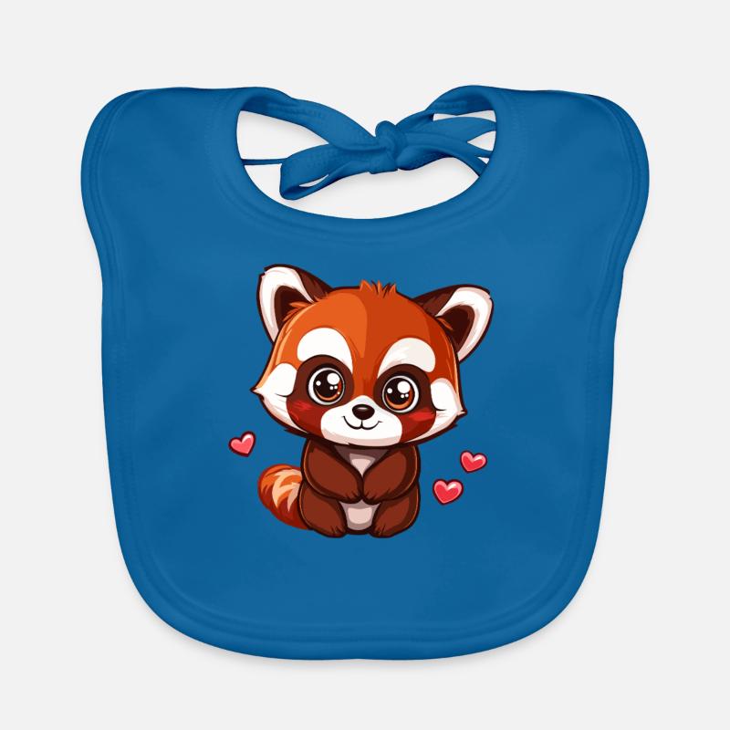 Mignon panda roux avec des cœurs - Bavoir bio Bébé - bleu paon