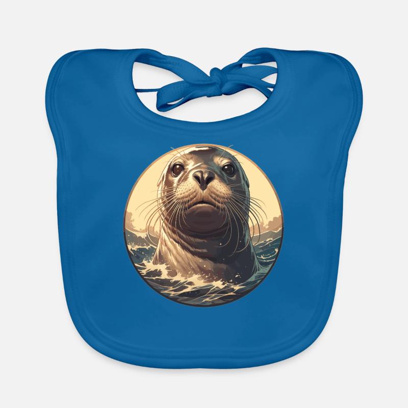 Robben Robbe - Baby Bio-Lätzchen - Pfauenblau