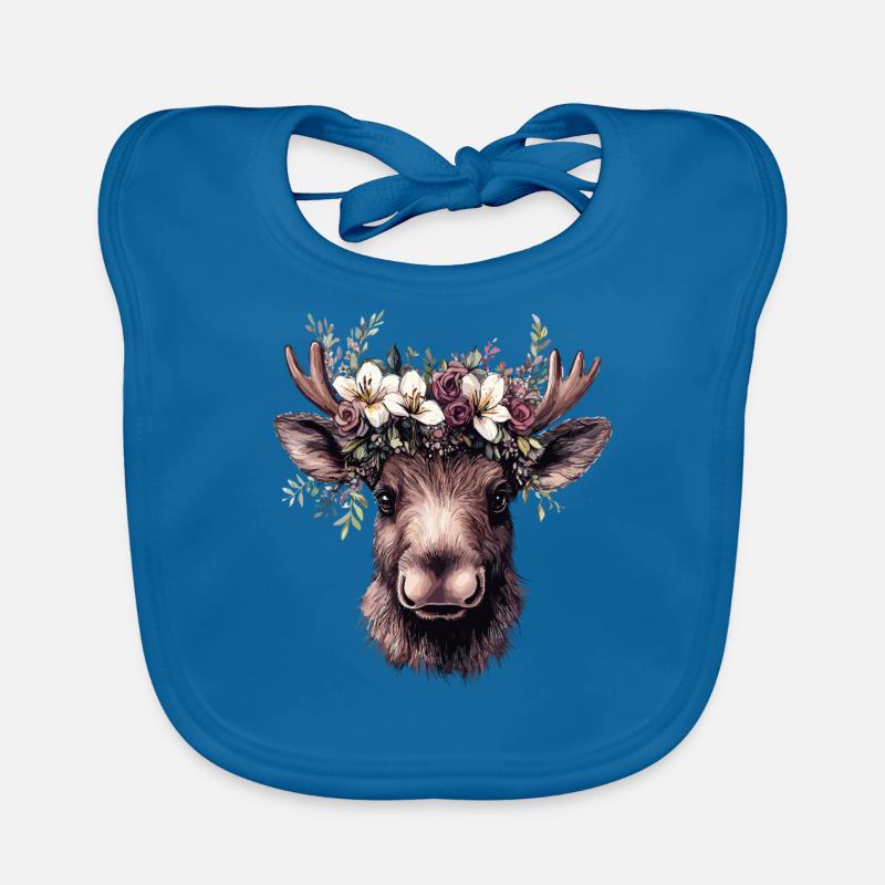Realistic moose with flowers Organic Baby Bibs