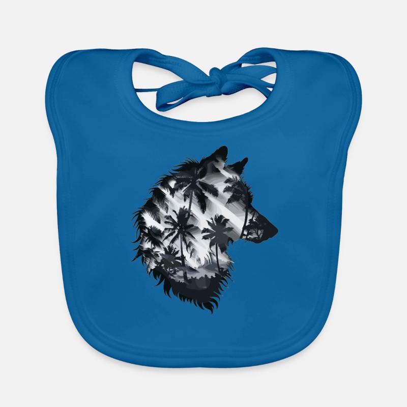 Wolf silhouette with palm trees and sunlight Organic Baby Bibs