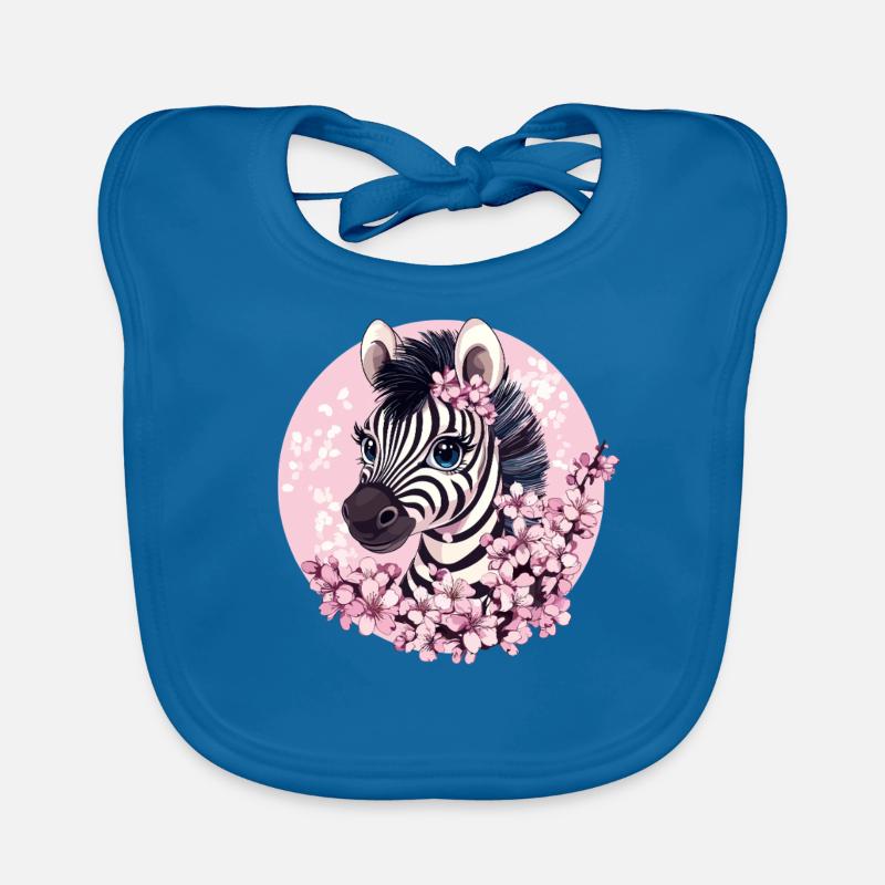 Zebra with cherry blossoms Organic Baby Bibs