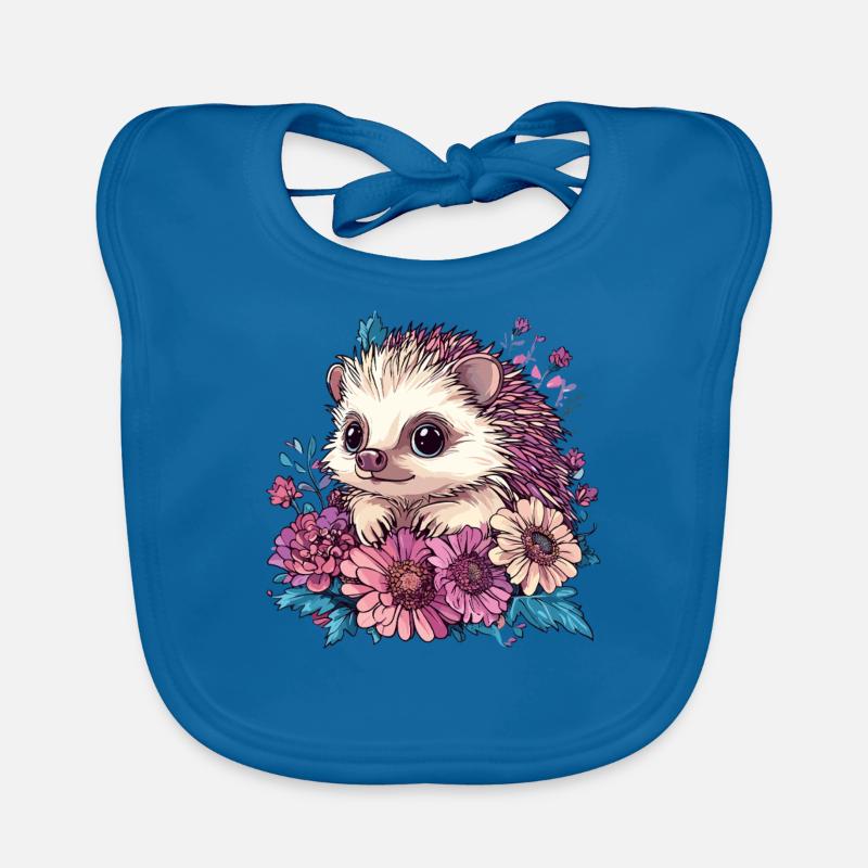 Hérisson mignon en fleurs - Bavoir bio Bébé - bleu paon