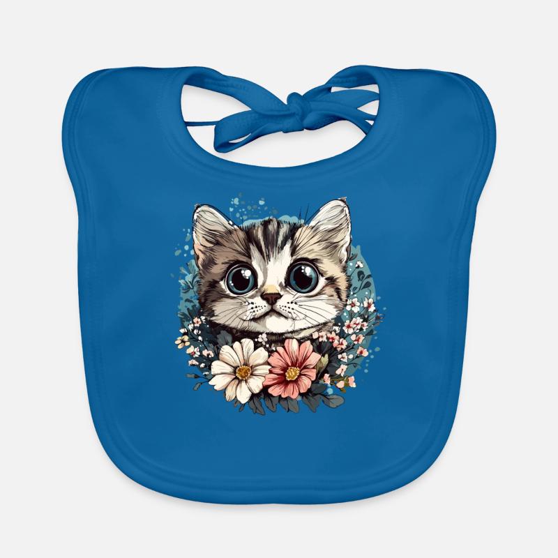 Chat avec couronne de fleurs Bavoir bio Bébé